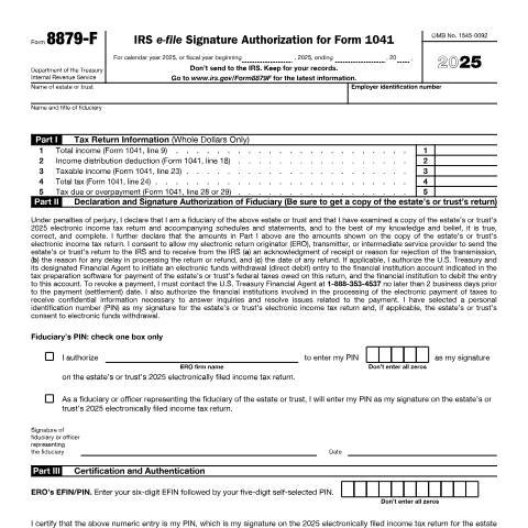 Document preview: IRS Form f8879f — IRS, United States (CERFA n°8879F)