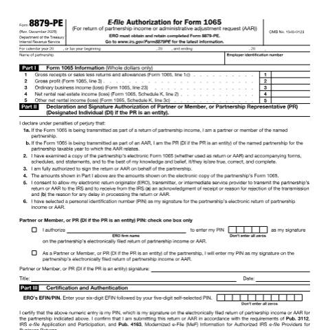 Document preview: IRS Form f8879pe — IRS, United States (CERFA n°8879PE)