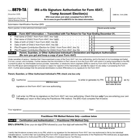Document preview: IRS Form f8879ta — IRS, United States (CERFA n°8879TA)