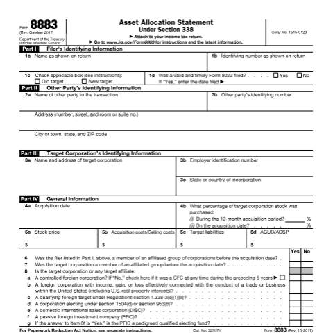 Document preview: IRS Form f8883 — IRS, United States (CERFA n°8883)
