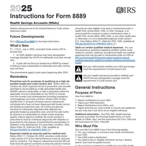 Document preview: IRS Instructions i8889 — IRS, United States (CERFA n°INST-8889)