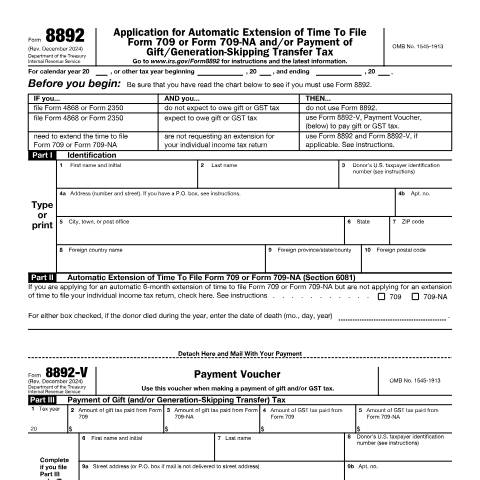 Document preview: IRS Form f8892 — IRS, United States (CERFA n°8892)
