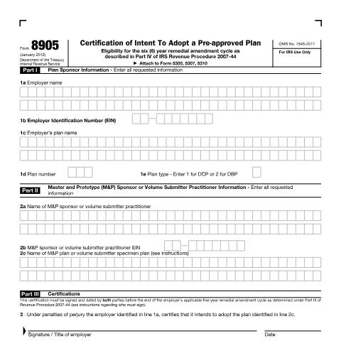 Document preview: IRS Form f8905 — IRS, United States (CERFA n°8905)