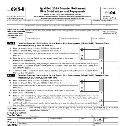 Document preview: IRS Form f8915d — IRS, United States (CERFA n°8915D)