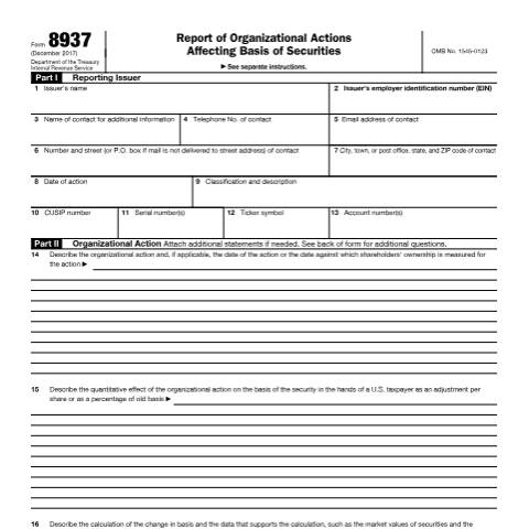 Document preview: IRS Form f8937 — IRS, United States (CERFA n°8937)