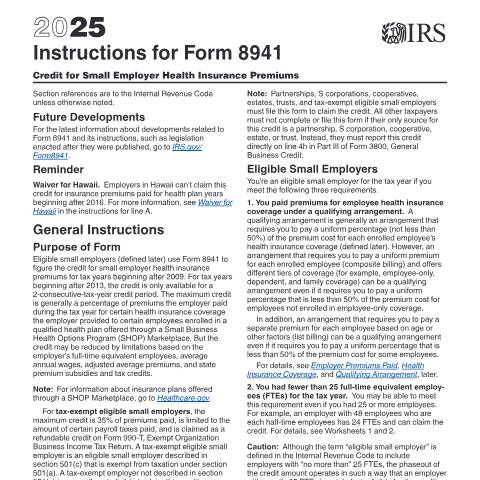 Document preview: IRS Instructions i8941 — IRS, United States (CERFA n°INST-8941)