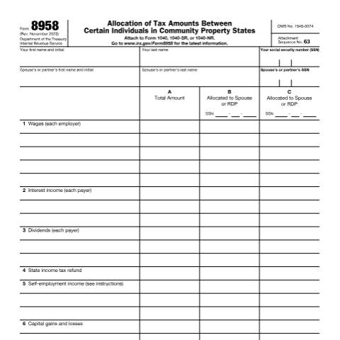 Document preview: IRS Form f8958 — IRS, United States (CERFA n°8958)