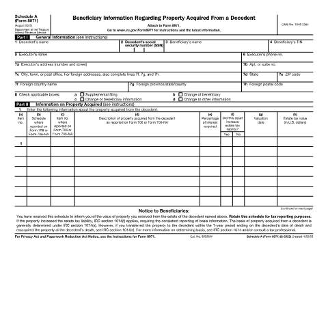Document preview: IRS Form f8971sa — IRS, United States (CERFA n°8971SA)