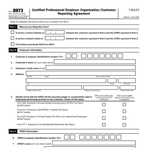 Document preview: IRS Form f8973 — IRS, United States (CERFA n°8973)