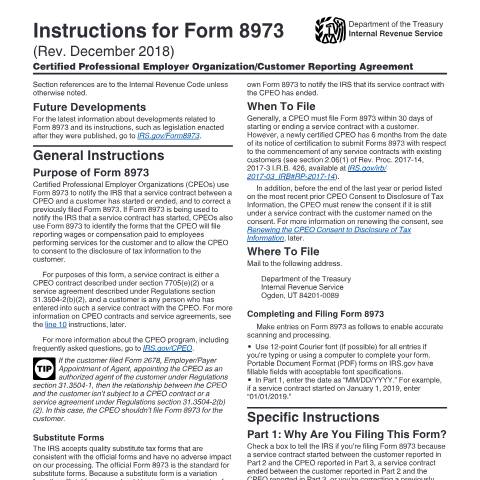Document preview: IRS Instructions i8973 — IRS, United States (CERFA n°INST-8973)