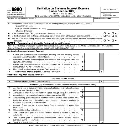 Document preview: IRS Form f8990 — IRS, United States (CERFA n°8990)
