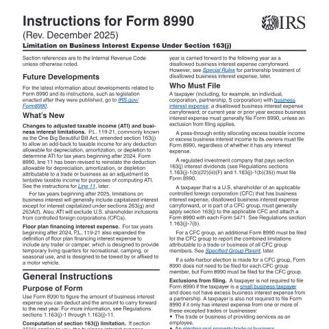 Document preview: IRS Instructions i8990 — IRS, United States (CERFA n°INST-8990)