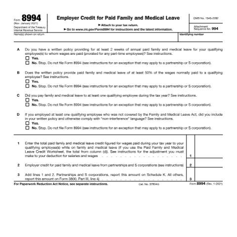 Document preview: IRS Form f8994 — IRS, United States (CERFA n°8994)