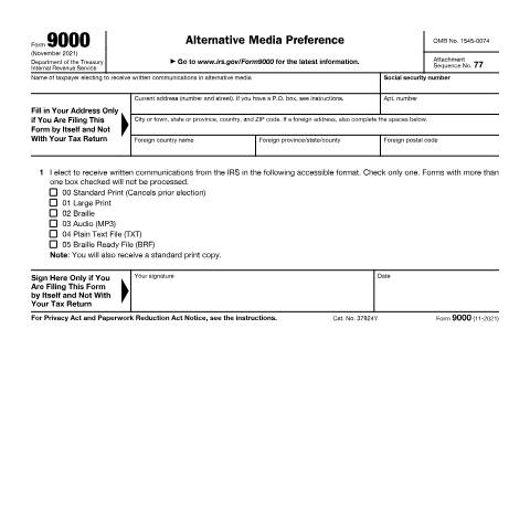 Document preview: IRS Form f9000 — IRS, United States (CERFA n°9000)