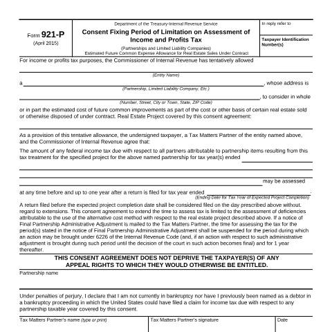 Document preview: IRS Form f921p — IRS, United States (CERFA n°921P)