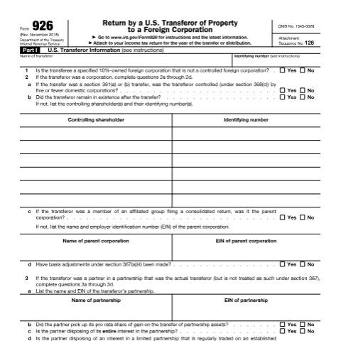 Document preview: IRS Form f926 — IRS, United States (CERFA n°926)