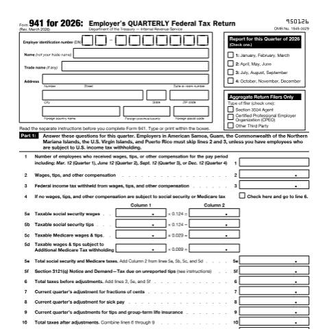 Document preview: IRS Form f941 — IRS, United States (CERFA n°941)