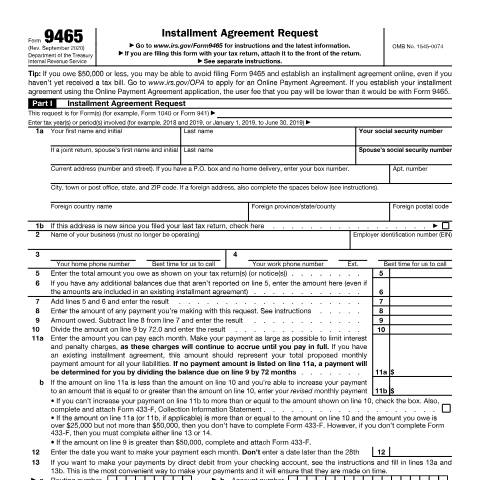 Document preview: IRS Form f9465 — IRS, United States (CERFA n°9465)