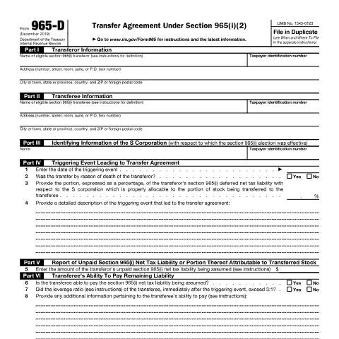 Document preview: IRS Form f965d — IRS, United States (CERFA n°965D)