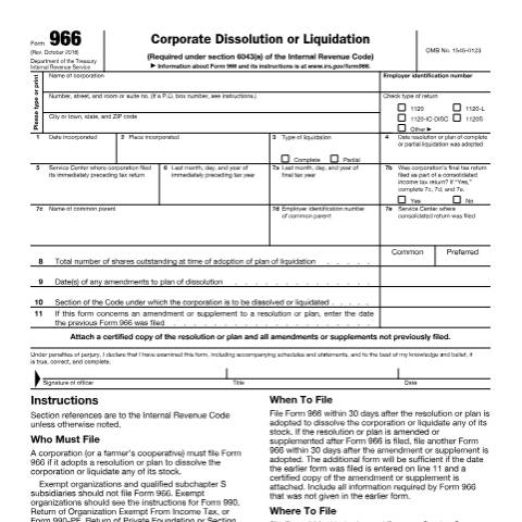 Document preview: IRS Form f966 — IRS, United States (CERFA n°966)