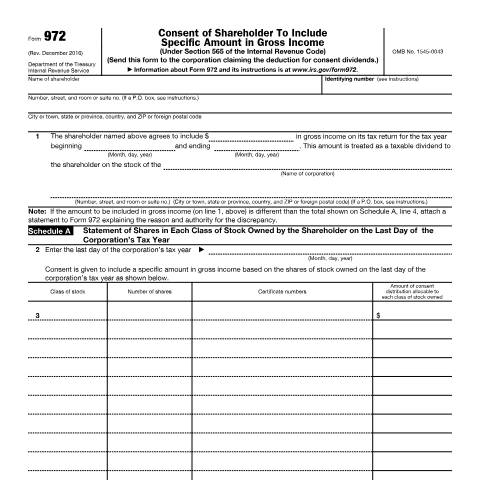 Document preview: IRS Form f972 — IRS, United States (CERFA n°972)