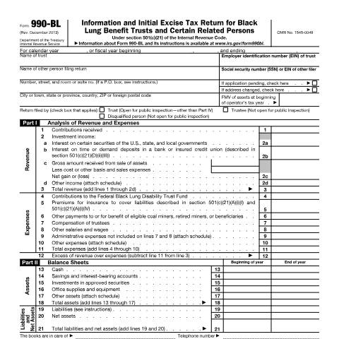 Document preview: IRS Form f990bl — IRS, United States (CERFA n°990BL)