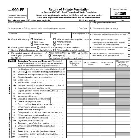 Document preview: IRS Form f990pf — IRS, United States (CERFA n°990PF)