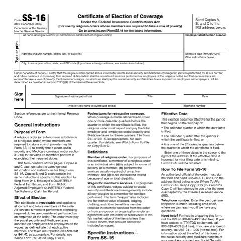 Document preview: IRS Form fss16 — IRS, United States (CERFA n°SS16)