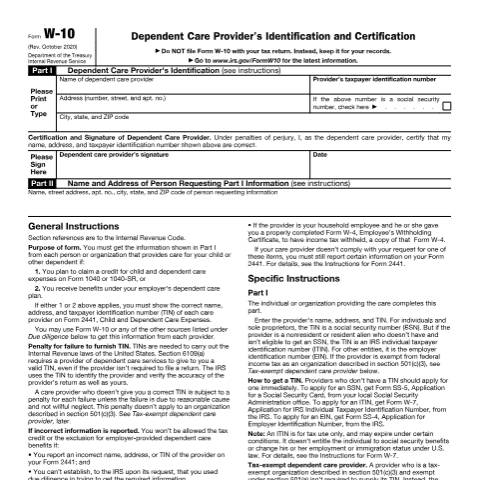 Document preview: IRS Form fw10 — IRS, United States (CERFA n°W10)