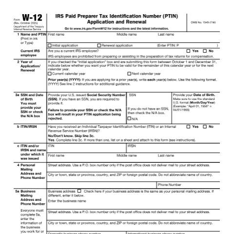 Document preview: IRS Form fw12 — IRS, United States (CERFA n°W12)