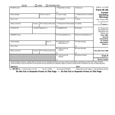 Document preview: IRS Form fw2g — IRS, United States (CERFA n°W2G)