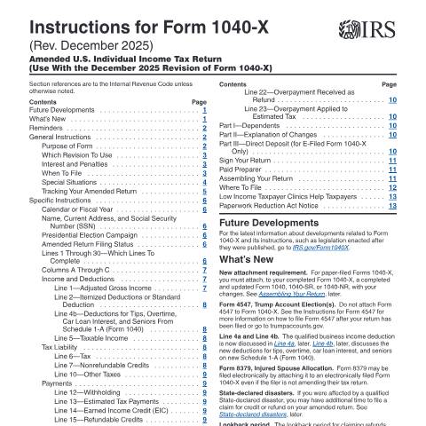 Document preview: IRS Instructions i1040x — IRS, United States (CERFA n°INST-1040X)