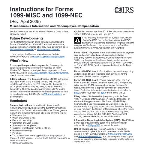 Document preview: IRS Instructions i1099mec — IRS, United States (CERFA n°INST-1099MEC)