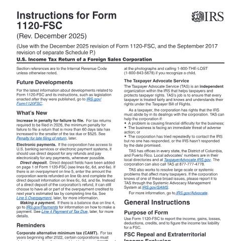 Document preview: IRS Instructions i1120fsc — IRS, United States (CERFA n°INST-1120FSC)