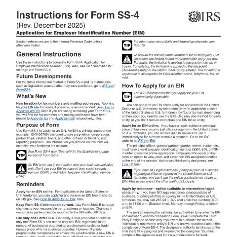 Document preview: IRS Instructions iss4 — IRS, United States (CERFA n°INST-SS4)