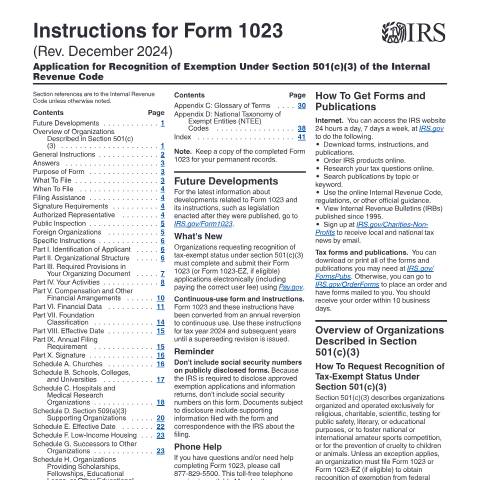 Document preview: IRS Instructions i1023 — IRS, United States (CERFA n°INST-1023)