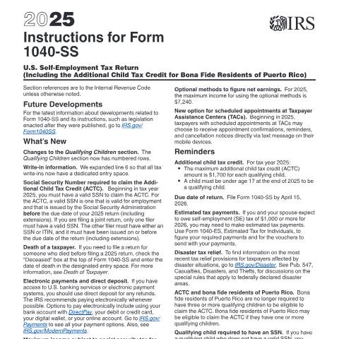 Document preview: IRS Instructions i1040ss — IRS, United States (CERFA n°INST-1040SS)