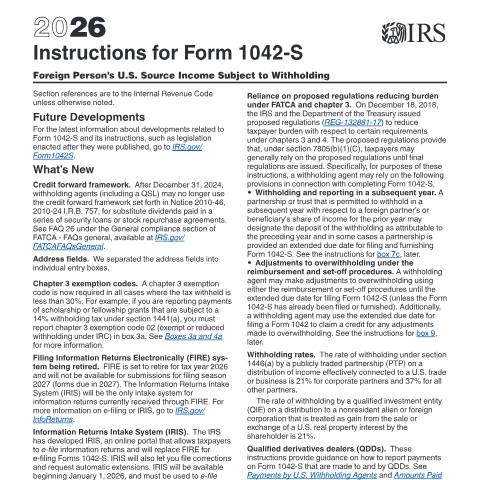 Document preview: IRS Instructions i1042s — IRS, United States (CERFA n°INST-1042S)