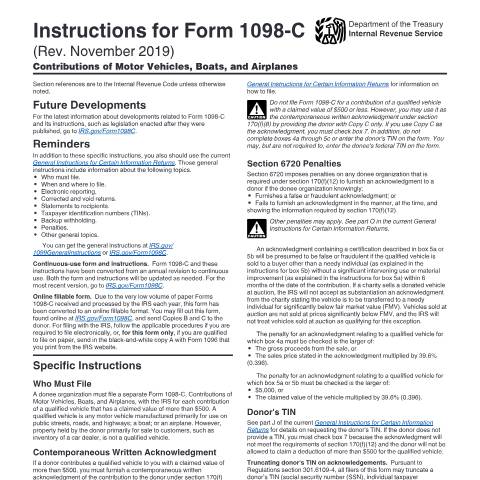 Document preview: IRS Instructions i1098c — IRS, United States (CERFA n°INST-1098C)