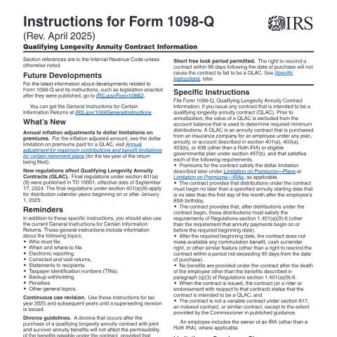 Document preview: IRS Instructions i1098q — IRS, United States (CERFA n°INST-1098Q)