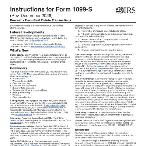 Document preview: IRS Instructions i1099s — IRS, United States (CERFA n°INST-1099S)