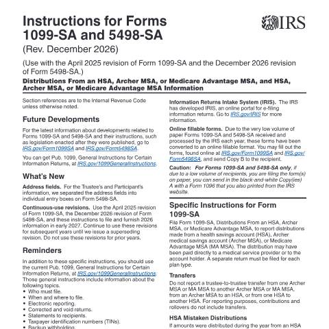 Document preview: IRS Instructions i1099sa — IRS, United States (CERFA n°INST-1099SA)