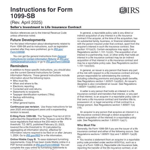 Document preview: IRS Instructions i1099sb — IRS, United States (CERFA n°INST-1099SB)