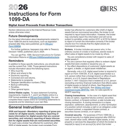 Document preview: IRS Instructions i1099da — IRS, United States (CERFA n°INST-1099DA)