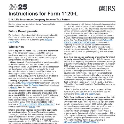 Document preview: IRS Instructions i1120l — IRS, United States (CERFA n°INST-1120L)