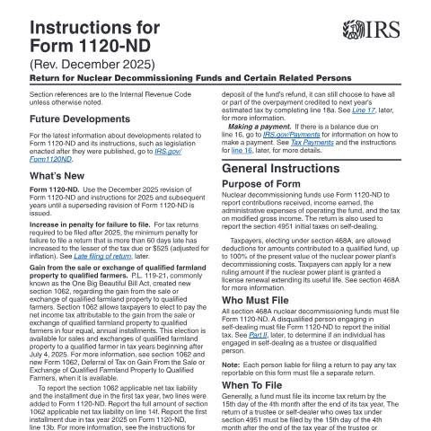 Document preview: IRS Instructions i1120nd — IRS, United States (CERFA n°INST-1120ND)