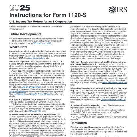 Document preview: IRS Instructions i1120s — IRS, United States (CERFA n°INST-1120S)