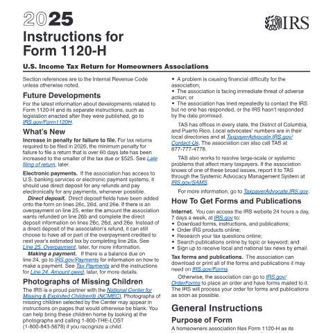 Document preview: IRS Instructions i1120h — IRS, United States (CERFA n°INST-1120H)