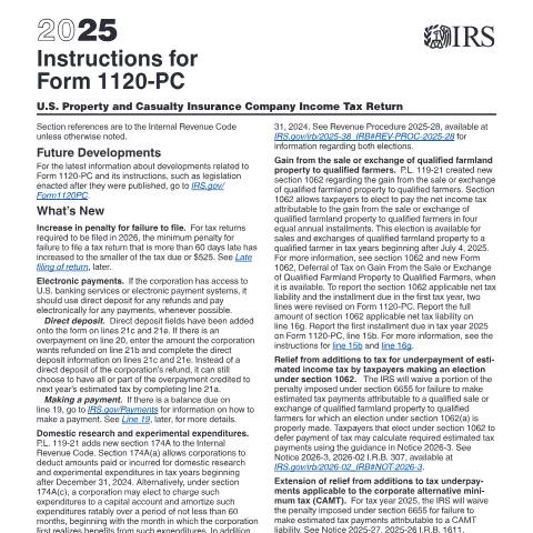 Document preview: IRS Instructions i1120pc — IRS, United States (CERFA n°INST-1120PC)