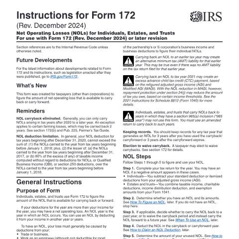 Document preview: IRS Instructions i172 — IRS, United States (CERFA n°INST-172)